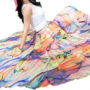 Afibi Women Full/Ankle Length Blending Maxi Chiffon Long Skirt Beach Skirt